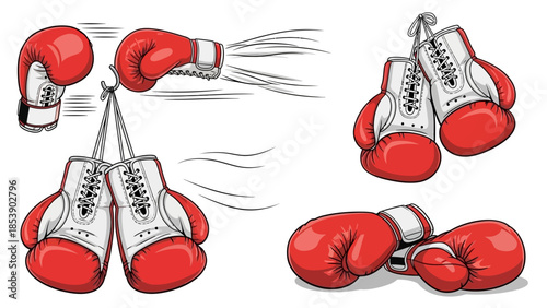 Vibrant red and white boxing gloves in dynamic poses