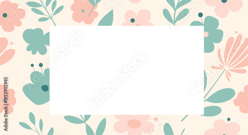 Soft pink floral background with a white rectangular blank frame perfectly suited for personalized text or invitations.