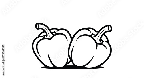 Simple black and white line drawing of two bell peppers perfect for a children coloring book or graphic designs.