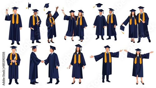 Diverse graduates celebrate with diplomas and caps in air