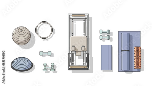 An exploded view of modern furniture and its components