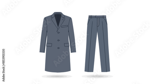 A gray business suit with coat and pants on a white background