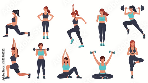 A fit woman engaging in various exercises and workouts in a modern gym