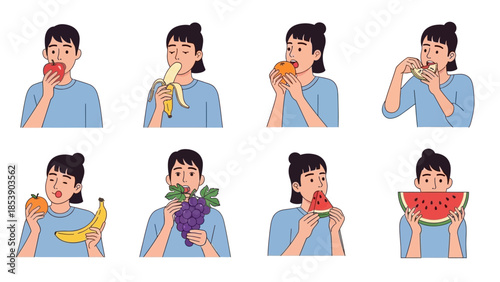 People enjoying fresh fruits in a healthy eating illustration