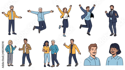 Diverse group of happy people celebrating success and teamwork in modern style