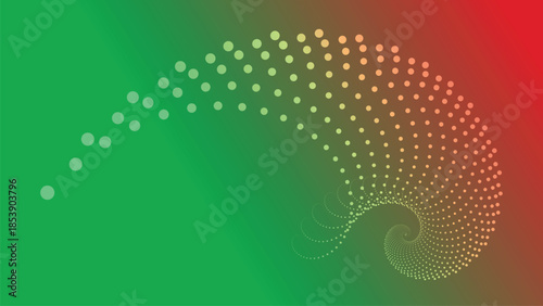 Abstract Swirling Dots Gradient Background with Green to Red Transition