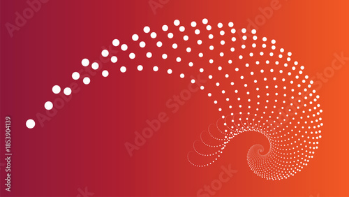 White dots forming a Fibonacci spiral on a gradient background