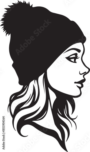 Vector illustration of a glamour lady silhouette with long hair and a fashion sketch style featuring a beautiful face, elegant eyes, and black makeup for a modern art design