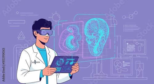 Scientist employing virtual reality and digital tools for advanced medical research and diagnostics