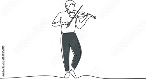 Man Playing Violin on Tightrope in Minimalist Line