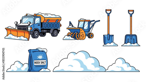 Snow removal equipment and rock salt for winter maintenance