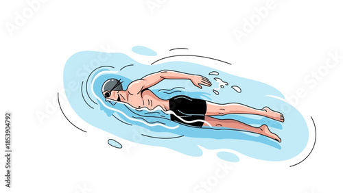 Man swimming in pool with goggles on