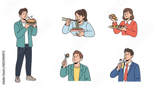 People enjoying food and drinks in modern setting