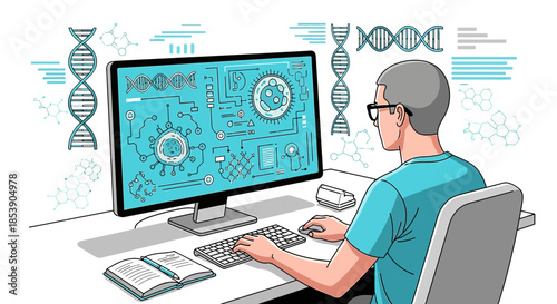 Scientist working on a vaccine using advanced technology for healthcare advancement