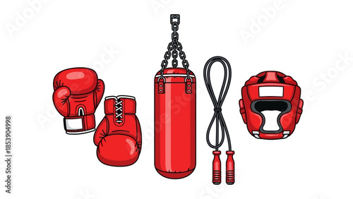 Red boxing equipment for intense workout and training sessions