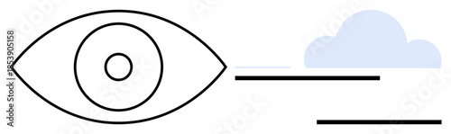 Minimalist eye with concentric circles, horizontal focus lines, and cloud. Ideal for vision, clarity, creativity, focus, mindfulness imagination perspective. Simple flat metaphor