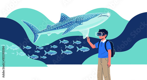 Underwater adventure with vr headset for exploring marine ecosystems and discovering the whale shark