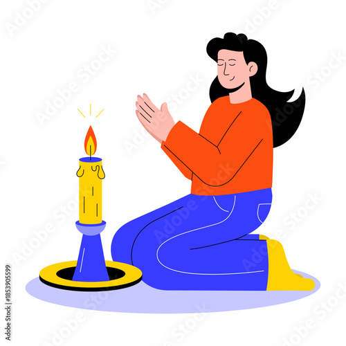 A flat style illustration of person doing calming ritual