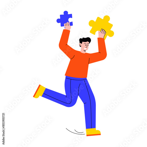 Flat style illustration of a person solving puzzle