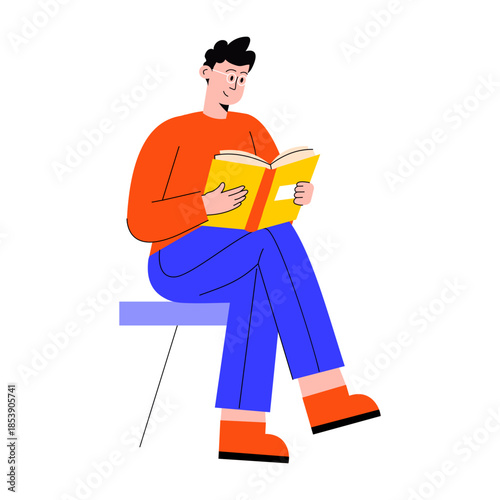 Flat style illustration showing a person reading book