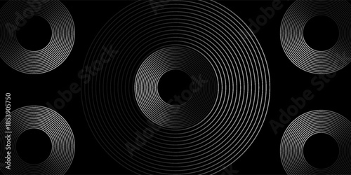 3D silver lines techno abstract background overlap layer on dark space with circles effect decoration. Modern graphic design element stripes style concept for web banner, flyer, card or brochure cover