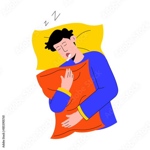 Flat style illustration of person snoozing