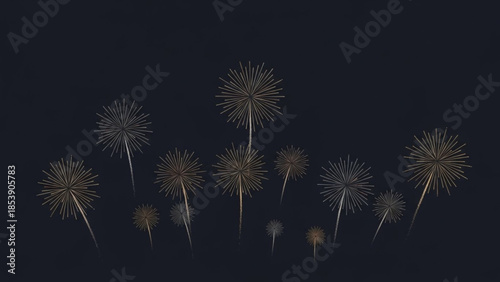 Collection of golden fireworks exploding in the night sky festive celebration graphic for events isolated on dark backgrou