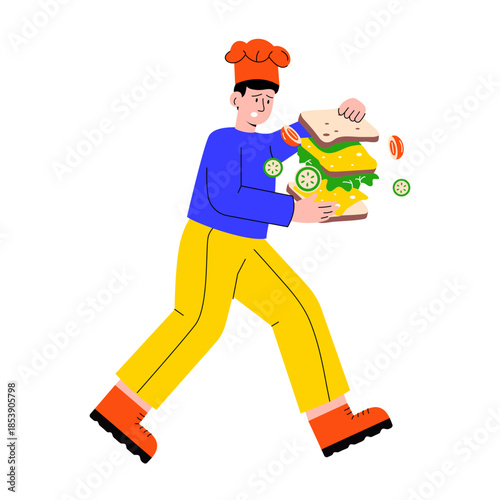 Flat style illustration showing a person making sandwich