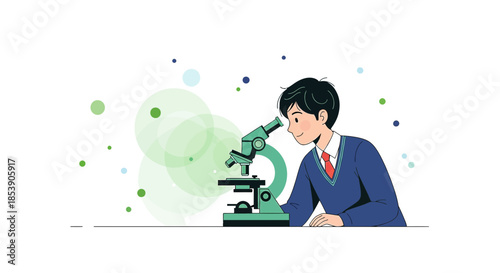 Young student in uniform using a microscope for scientific exploration and learning