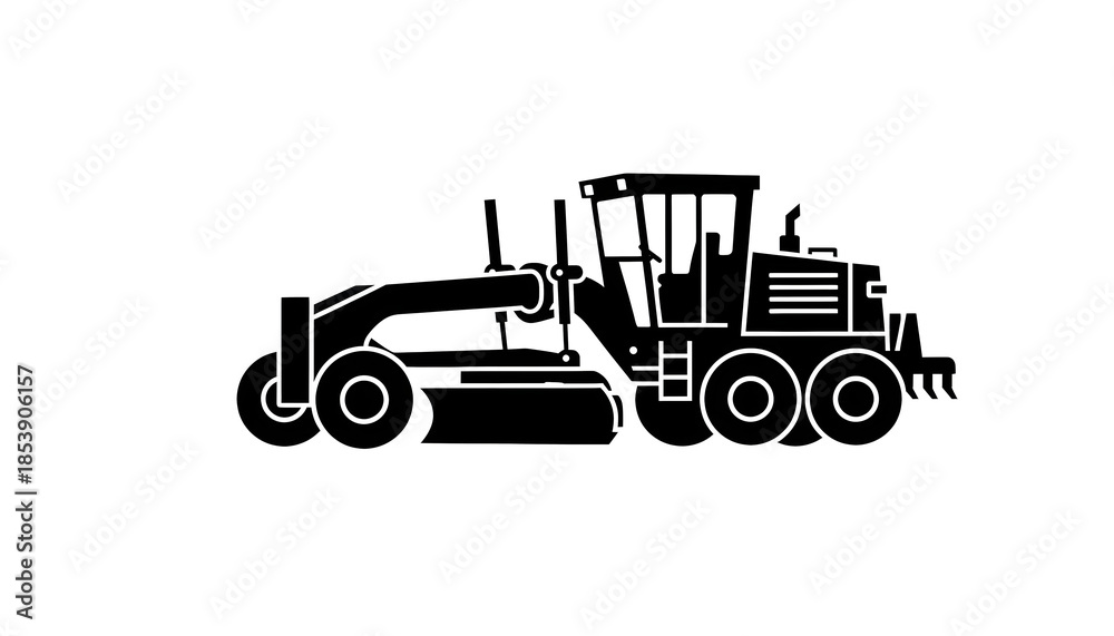 Naklejka premium Motor Grader Black and White Vector Illustration