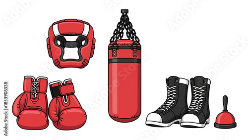 A collection of boxing equipment on a white background