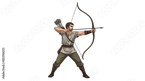 A cartoon man in a medieval outfit holding a bow and arrow