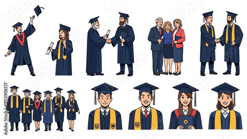 A group of diverse graduates in caps and gowns celebrating their achievement