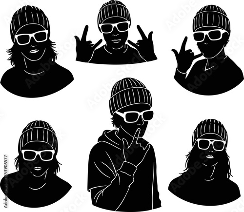 Hipster Man Silhouette with Beanie and Sunglasses