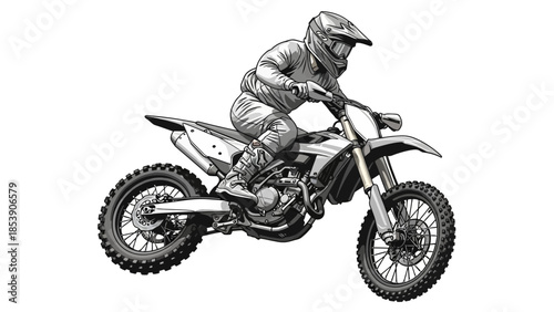 A motorcyclist riding a dirt bike with a helmet and protective gear