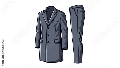 A stylish gray suit consisting of a jacket and matching pants