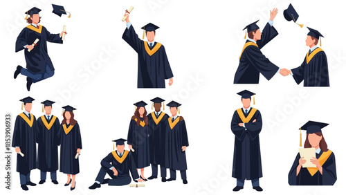 A group of graduates in caps and gowns celebrating their achievement
