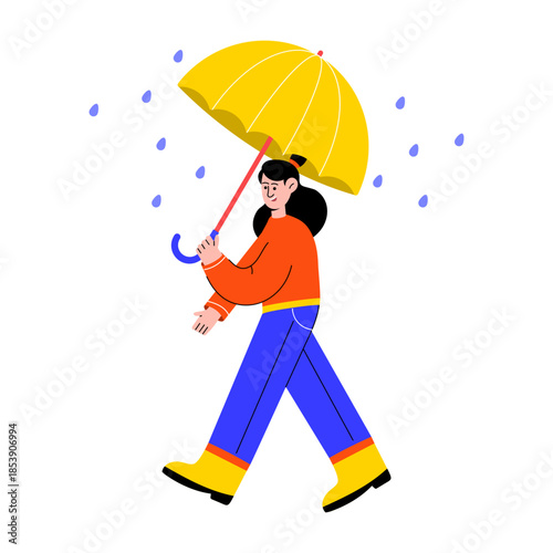 A flat style illustration showing a person in raining