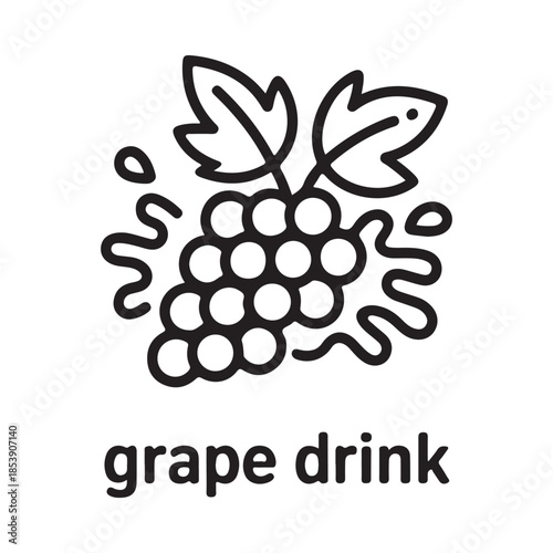 Simple line illustration of a bunch of grapes and a leaf design