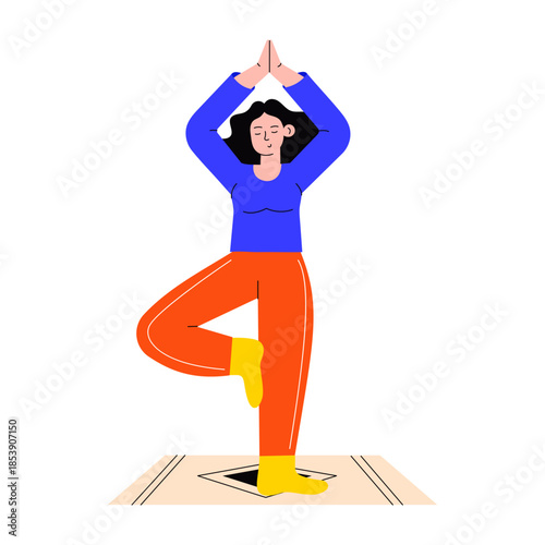 Flat style illustration of a person practicing yoga