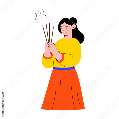 Flat style illustration of a person burning incense