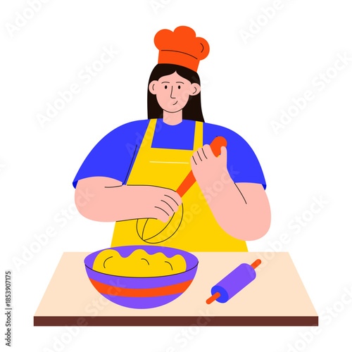 A flat style illustration of a person baking