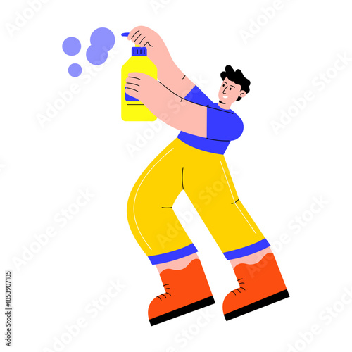 Flat style illustration of a person using soap dispenser