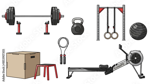 A collection of various fitness equipment for a workout routine