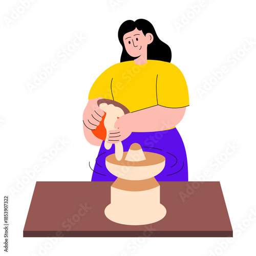 Flat style illustration of a person making pottery