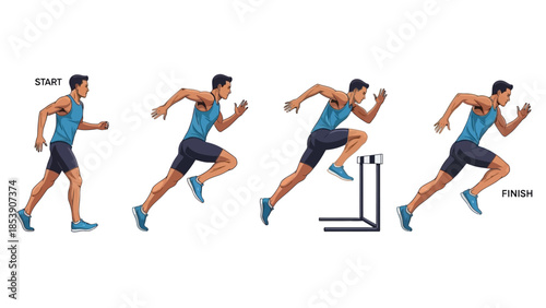 An athlete sprints across the finish line in a series of motion illustrations