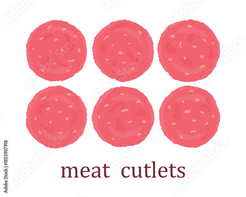 Raw meat patties on a white background. Semi-finished products. Homemade food. Meat food.