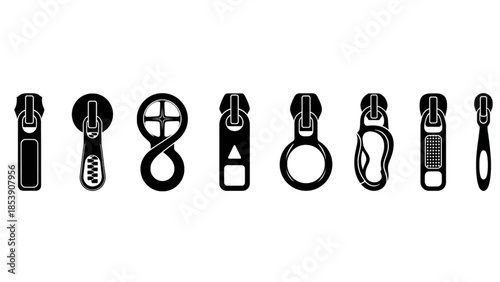 Various types of zippers