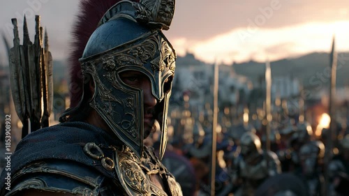 Spartan warriors preparing for ancient battle
