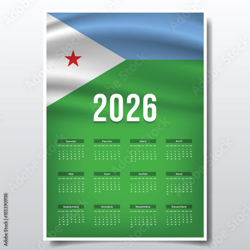 2026 Printable Calendar Design with DJIBOUTI Flag Theme, Patriotic  DJIBOUTI Yearly Planner Template